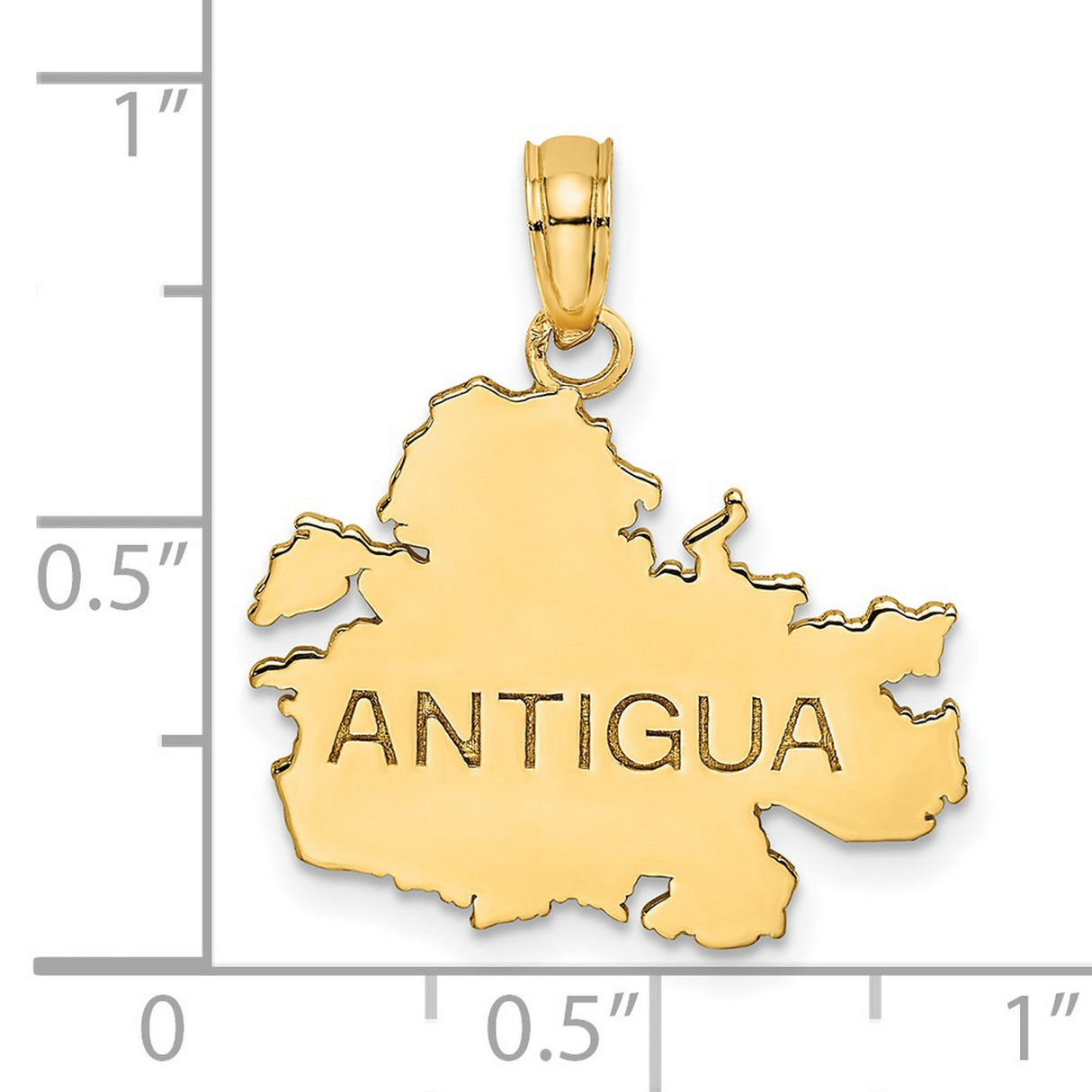 14k Yellow Gold Pendant, Antigua Island Map Charm, Polished Caribbean Travel Jewelry