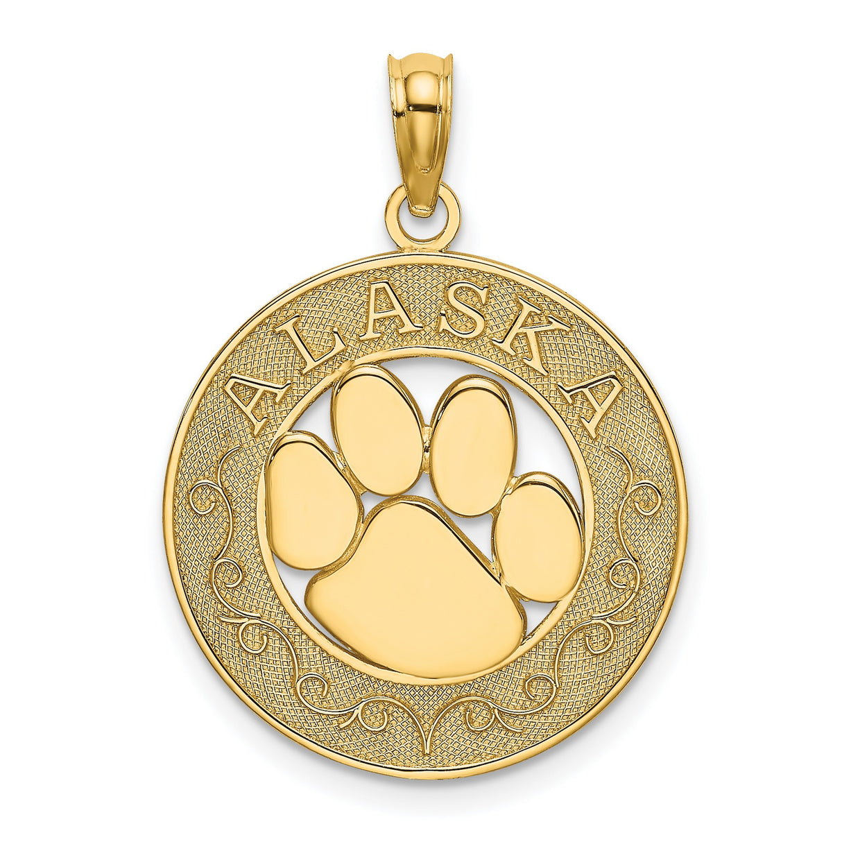 14k Yellow Gold Alaska Pendant with Paw Print, Wildlife Theme Charm for Nature Lovers