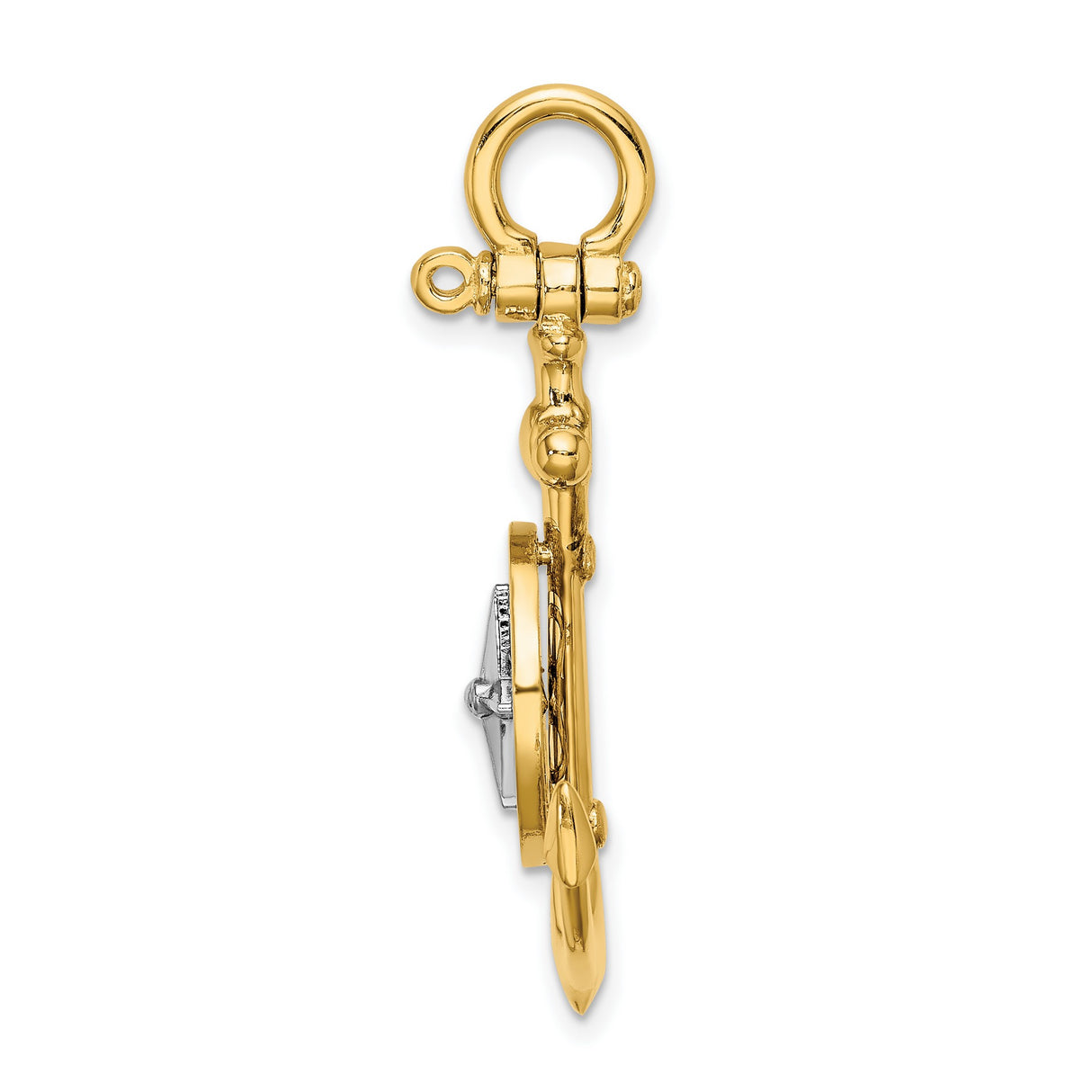 14k Two-Tone Gold Anchor Compass Pendant, Nautical Maritime Charm for Men or Unisex Wear