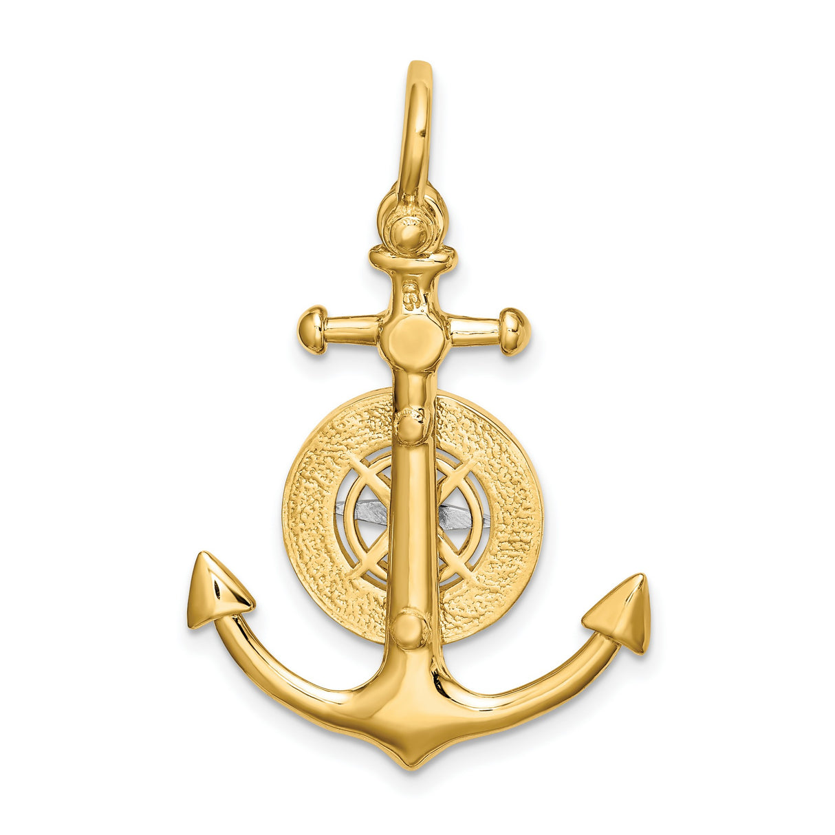 14k Two-Tone Gold Anchor Compass Pendant, Nautical Maritime Charm for Men or Unisex Wear