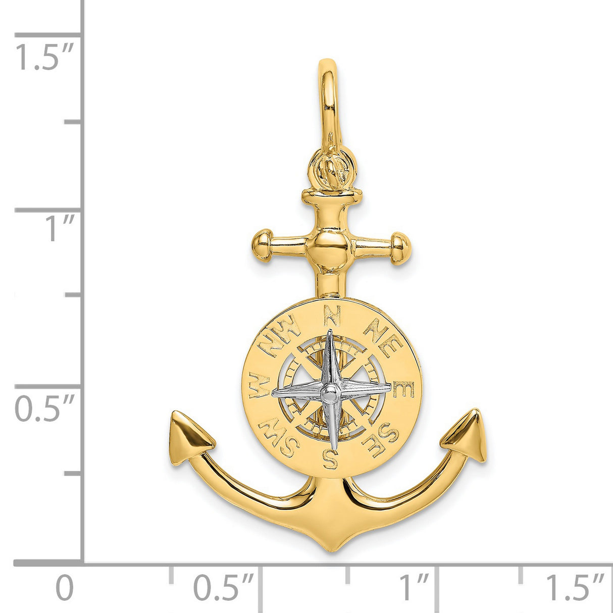 14k Two-Tone Gold Anchor Compass Pendant, Nautical Maritime Charm for Men or Unisex Wear