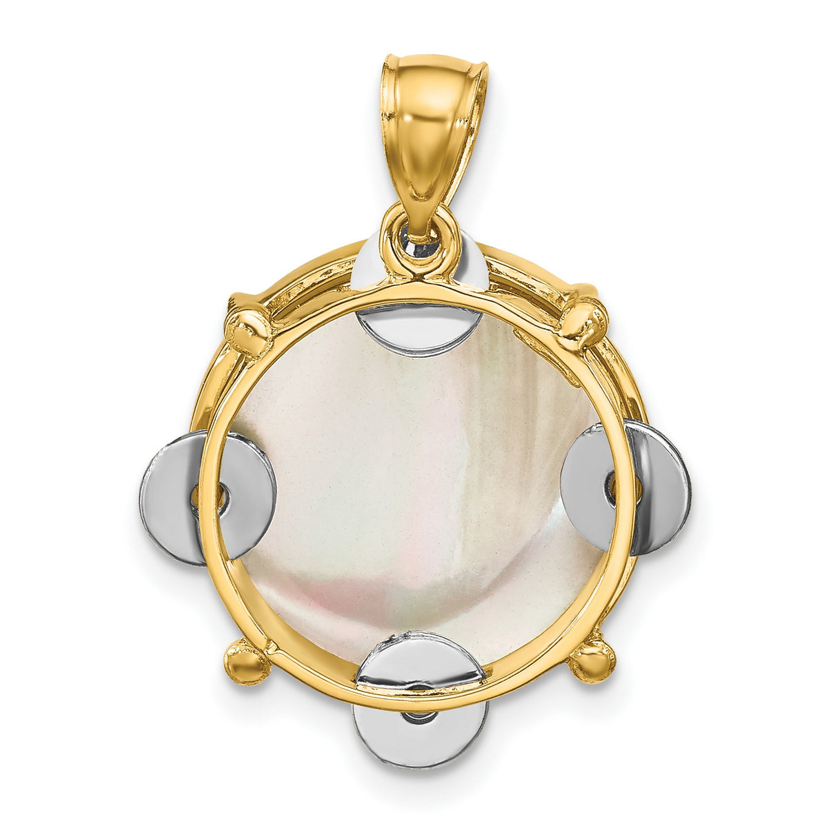 14k Two-Tone Gold Pendant with Mother of Pearl Inlay, Christian Monstrance Style