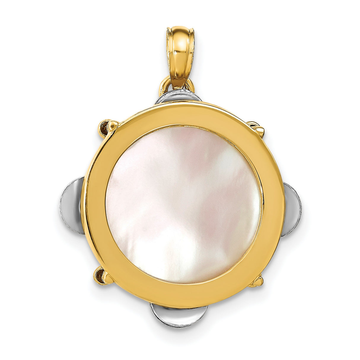 14k Two-Tone Gold Pendant with Mother of Pearl Inlay, Christian Monstrance Style