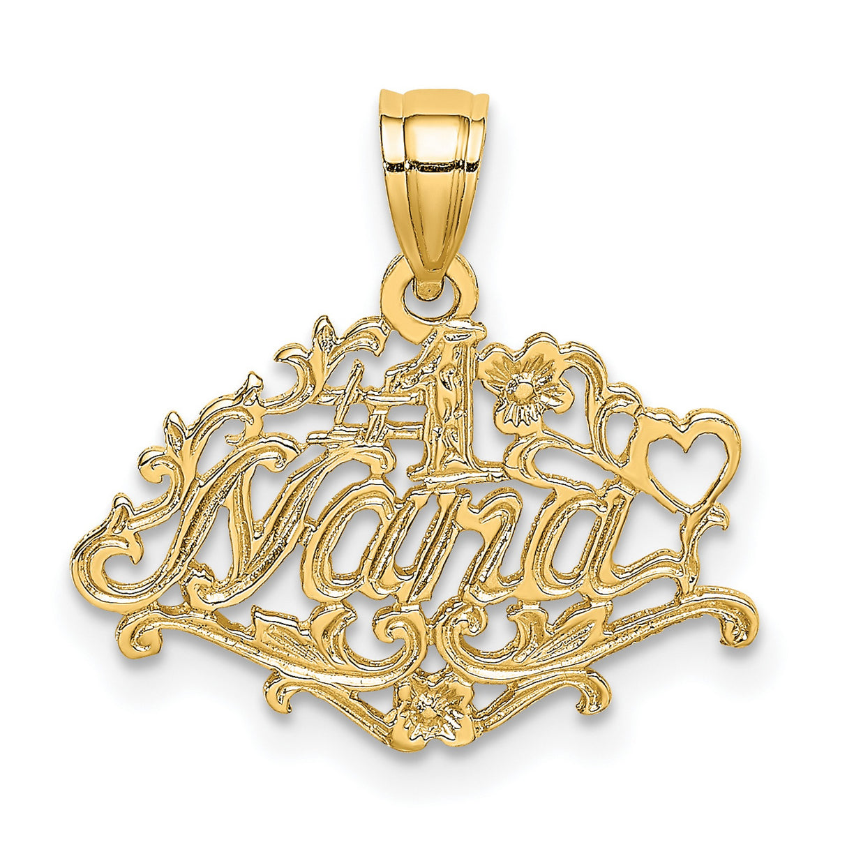14k Yellow Gold Nana Pendant with Heart and Floral Accents, Sentimental Family Jewelry