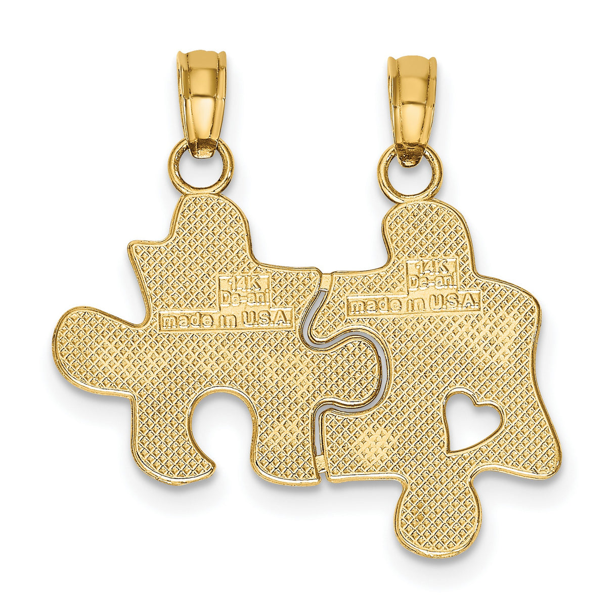 14k Yellow Gold Puzzle Pendant with Heart and Star Cutouts, Interlocking Friendship Charm