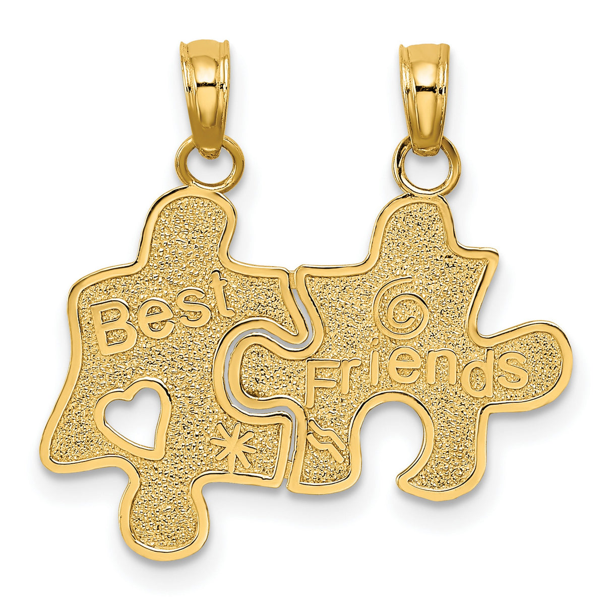 14k Yellow Gold Puzzle Pendant with Heart and Star Cutouts, Interlocking Friendship Charm