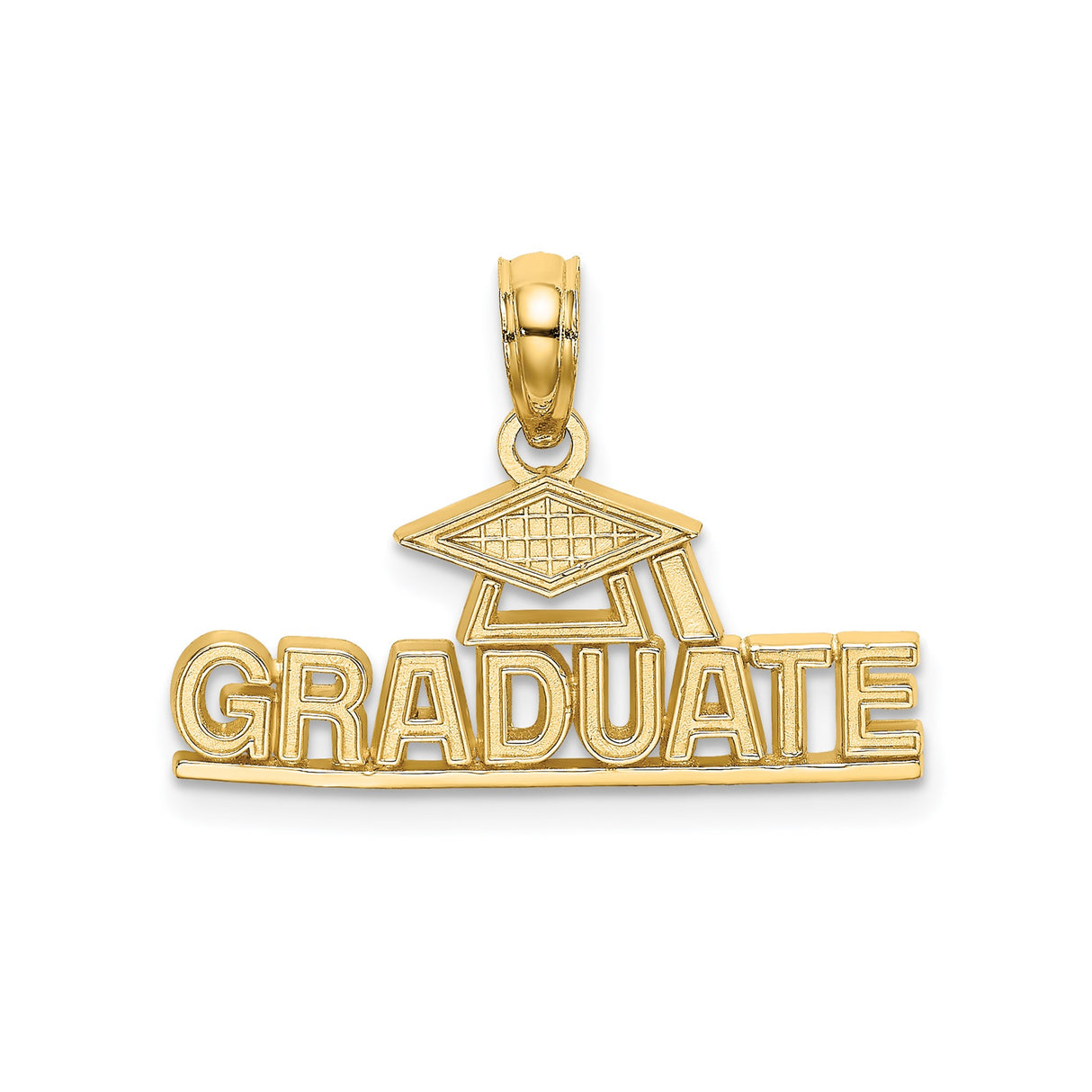 14k Yellow Gold Graduation Cap Pendant, Graduate Inscription Charm for Women