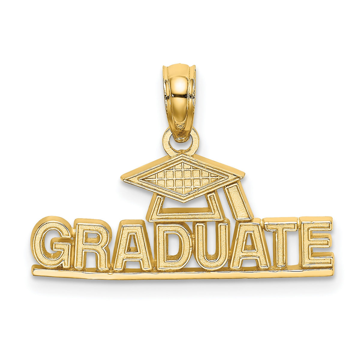 14k Yellow Gold Graduation Cap Pendant, Graduate Word Charm, Academic Achievement Jewelry