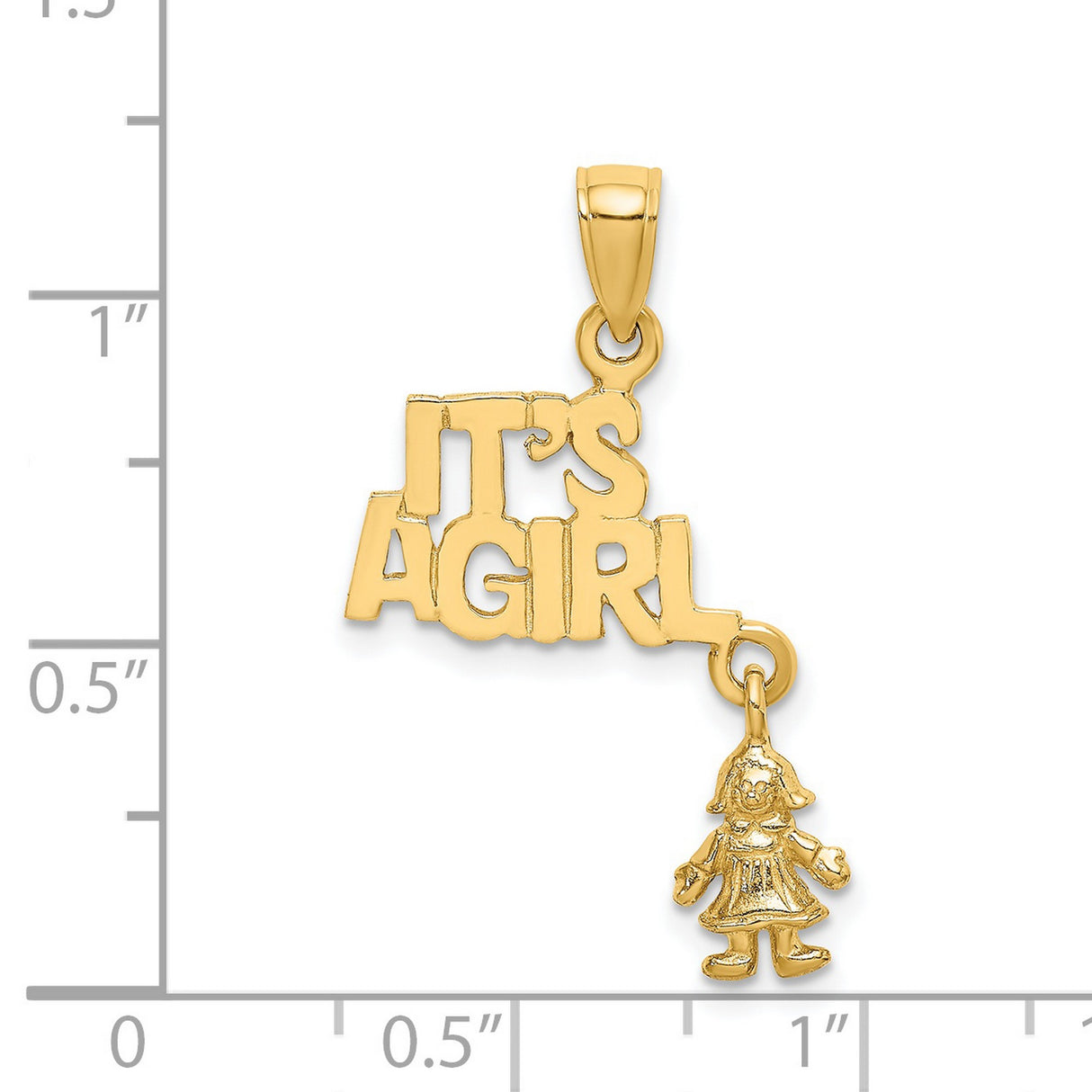 14k Yellow Gold Pendant with Its a Girl Phrase and Dangling Girl Charm, Baby Keepsake Jewelry