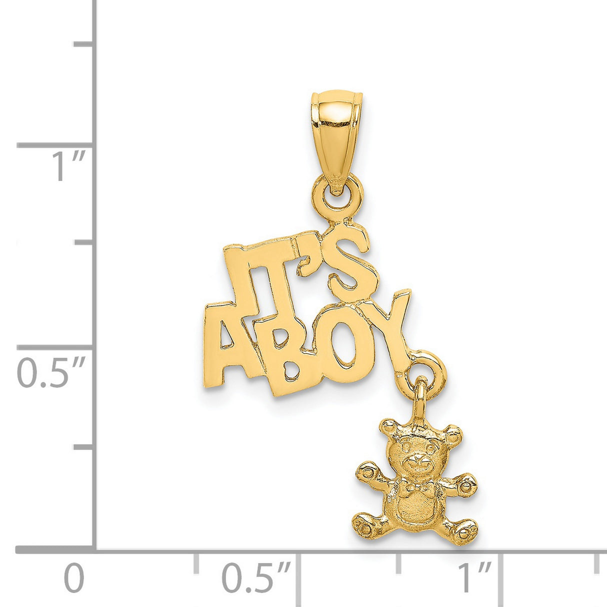 14k Yellow Gold Baby Boy Pendant with Dangling Teddy Bear Charm, Its a Boy Design