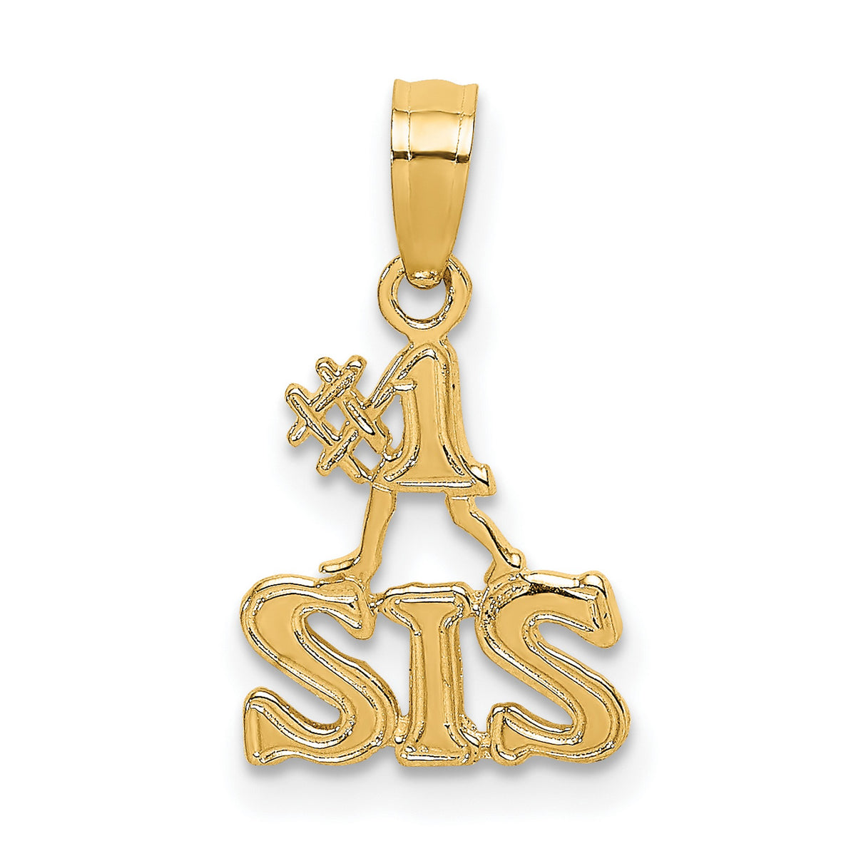 14k Yellow Gold Pendant, Stylized Girl Holding Hashtag, Sister Bond Charm Jewelry