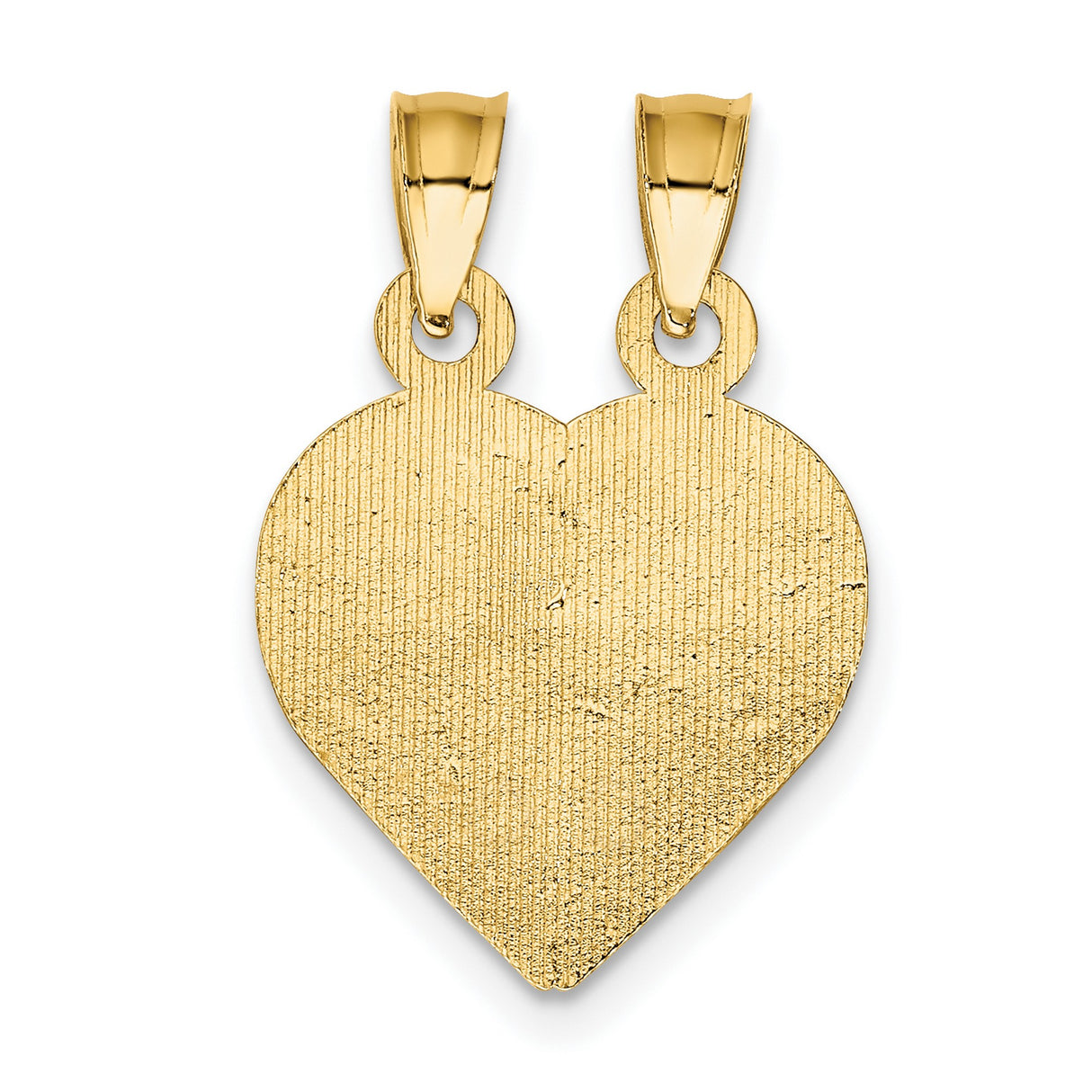 14k Yellow Gold Split Heart Pendant with Boy Girl Friend Engraving and Fingerprint Texture