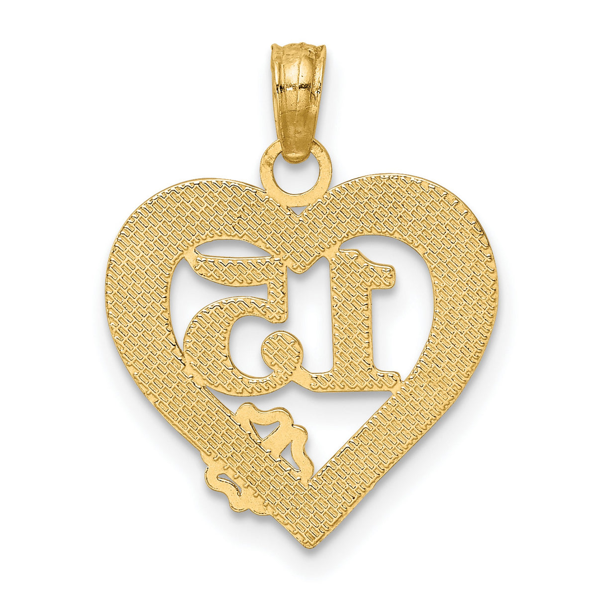 14k Yellow Gold Heart Pendant with 15 Años and Floral Motif for Quinceañera