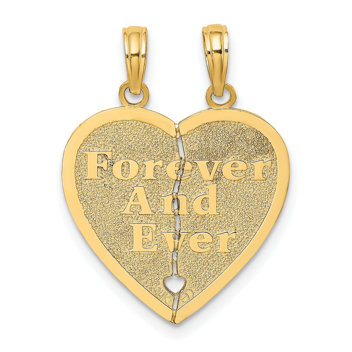 14k Yellow Gold Breakable Heart Pendant, Split Design with Forever and Ever Message, Unisex Jewelry