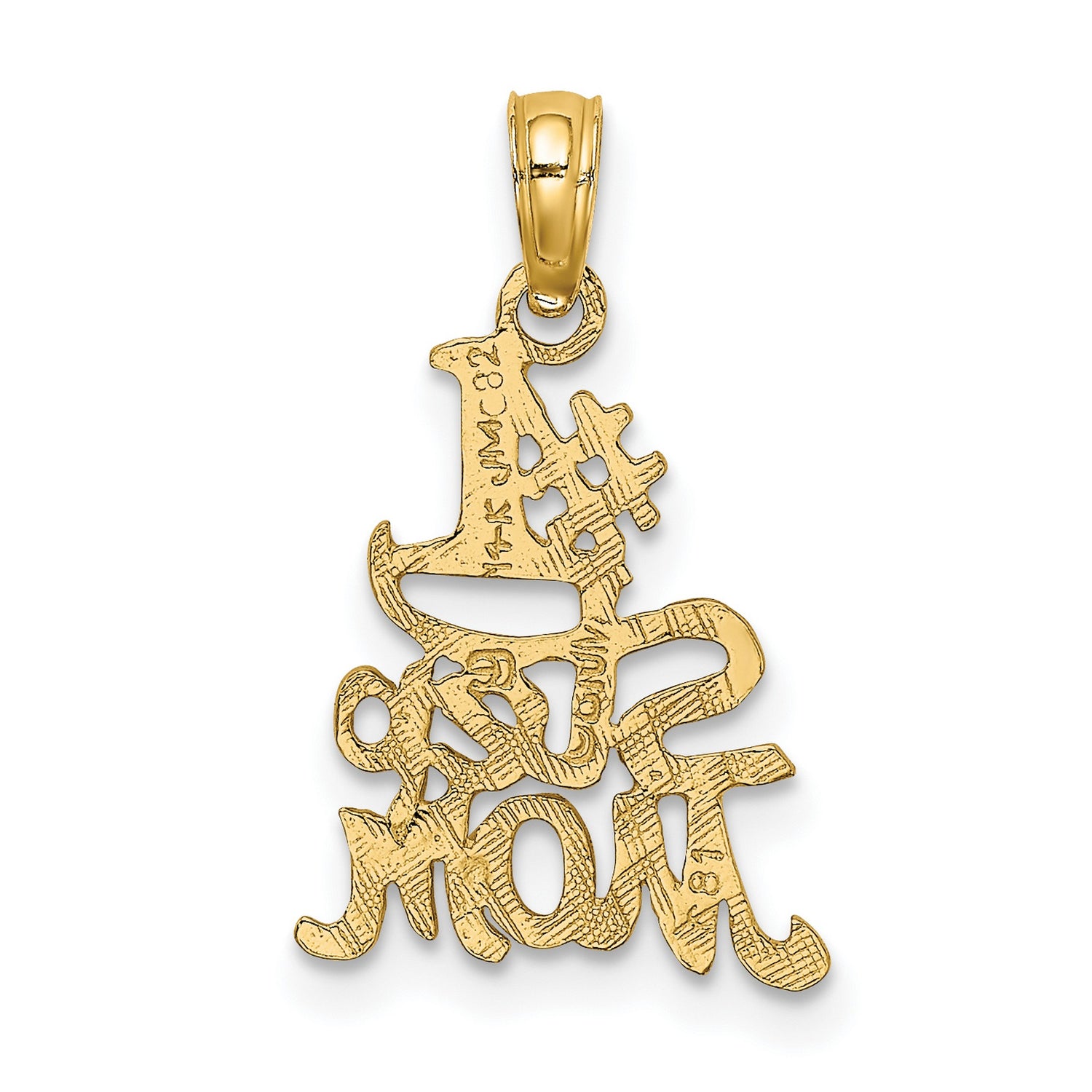 14k Yellow Gold Pendant, Decorative Script Design with Number One Stepmom Message