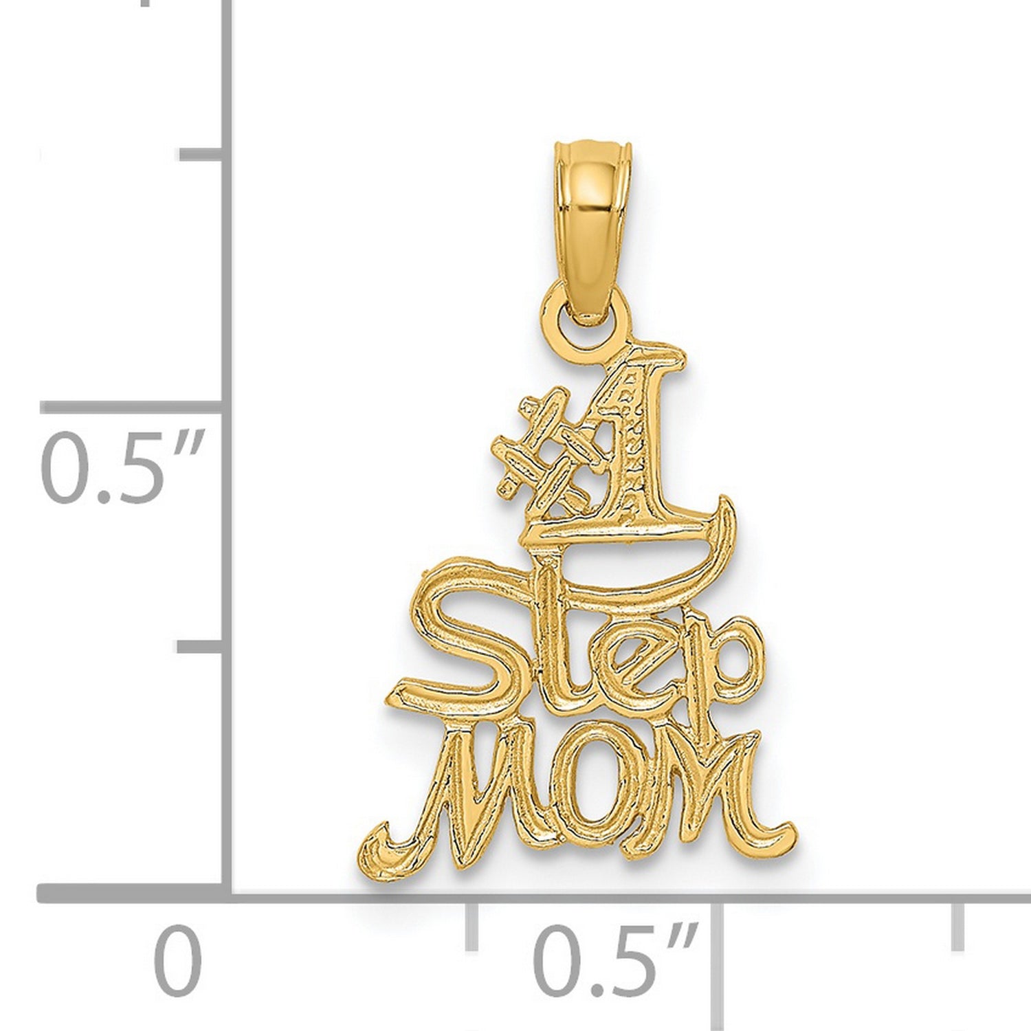 14k Yellow Gold Pendant, Decorative Script Design with Number One Stepmom Message