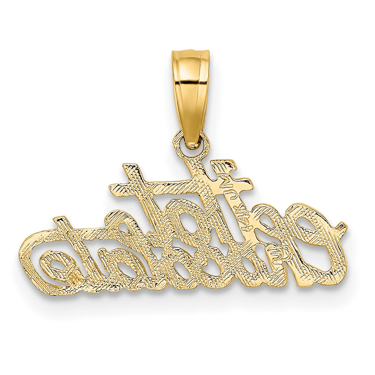 14k Yellow Gold Hot Chocolate Pendant, Cursive Script Food Charm for Women or Unisex Wear