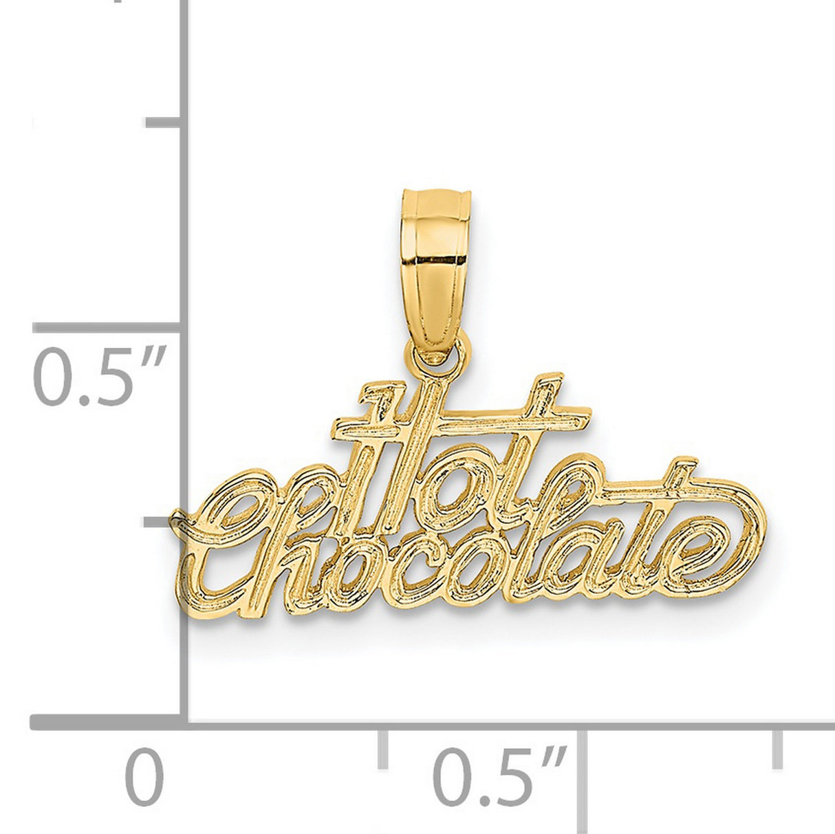 14k Yellow Gold Hot Chocolate Pendant, Cursive Script Food Charm for Women or Unisex Wear