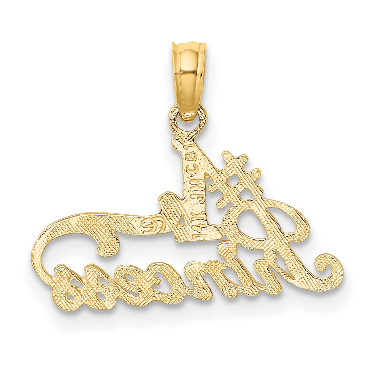 14k Yellow Gold Pendant, Number One Princess Charm with Elegant Script Lettering