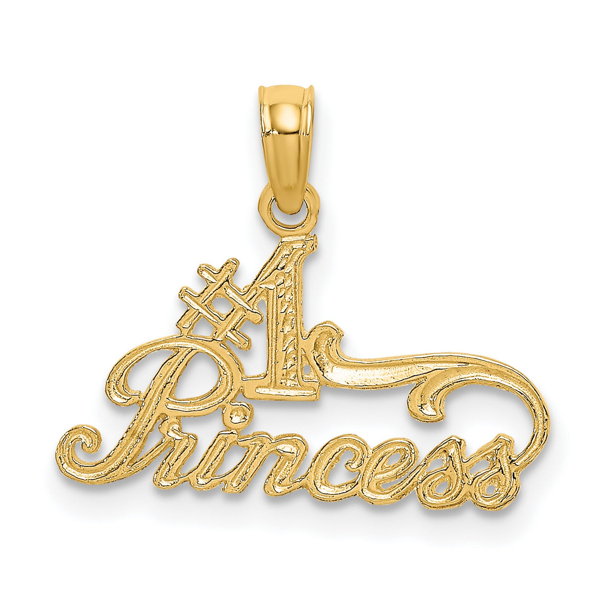 14k Yellow Gold Pendant, Number One Princess Charm with Elegant Script Lettering