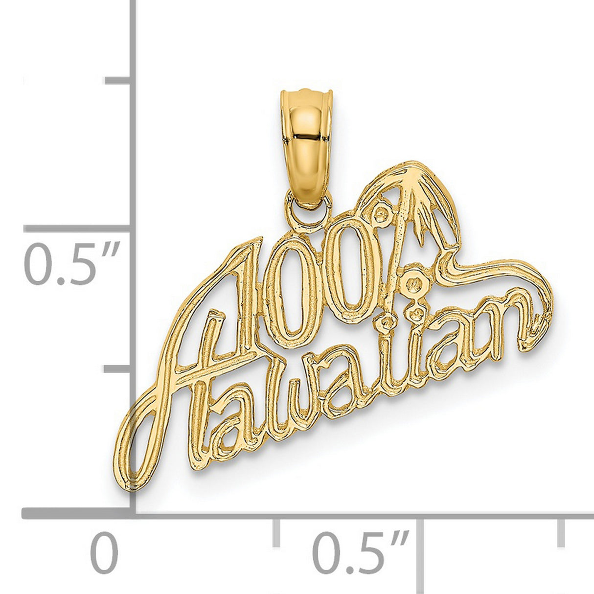 14k Yellow Gold Pendant, Palm Tree Design, Hawaiian Script, Island Style Unisex Charm