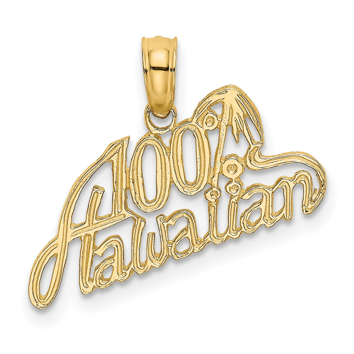 14k Yellow Gold Pendant, Palm Tree Design, Hawaiian Script, Island Style Unisex Charm