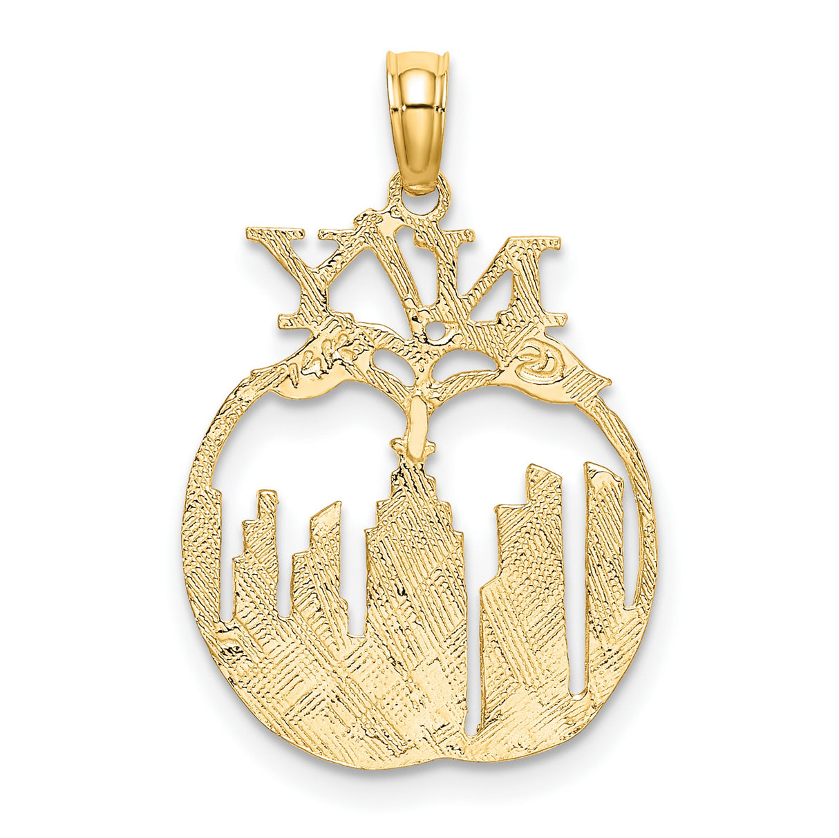 14k Yellow Gold Apple Pendant with New York Skyline, NYC Pride Charm
