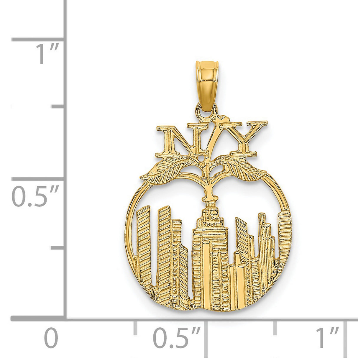 14k Yellow Gold Apple Pendant with New York Skyline, NYC Pride Charm