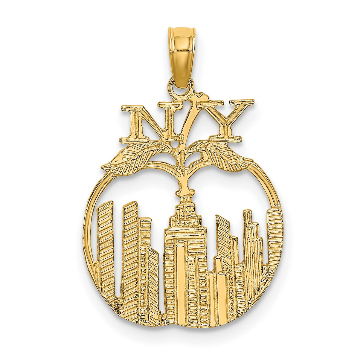 14k Yellow Gold Apple Pendant with New York Skyline, NYC Pride Charm