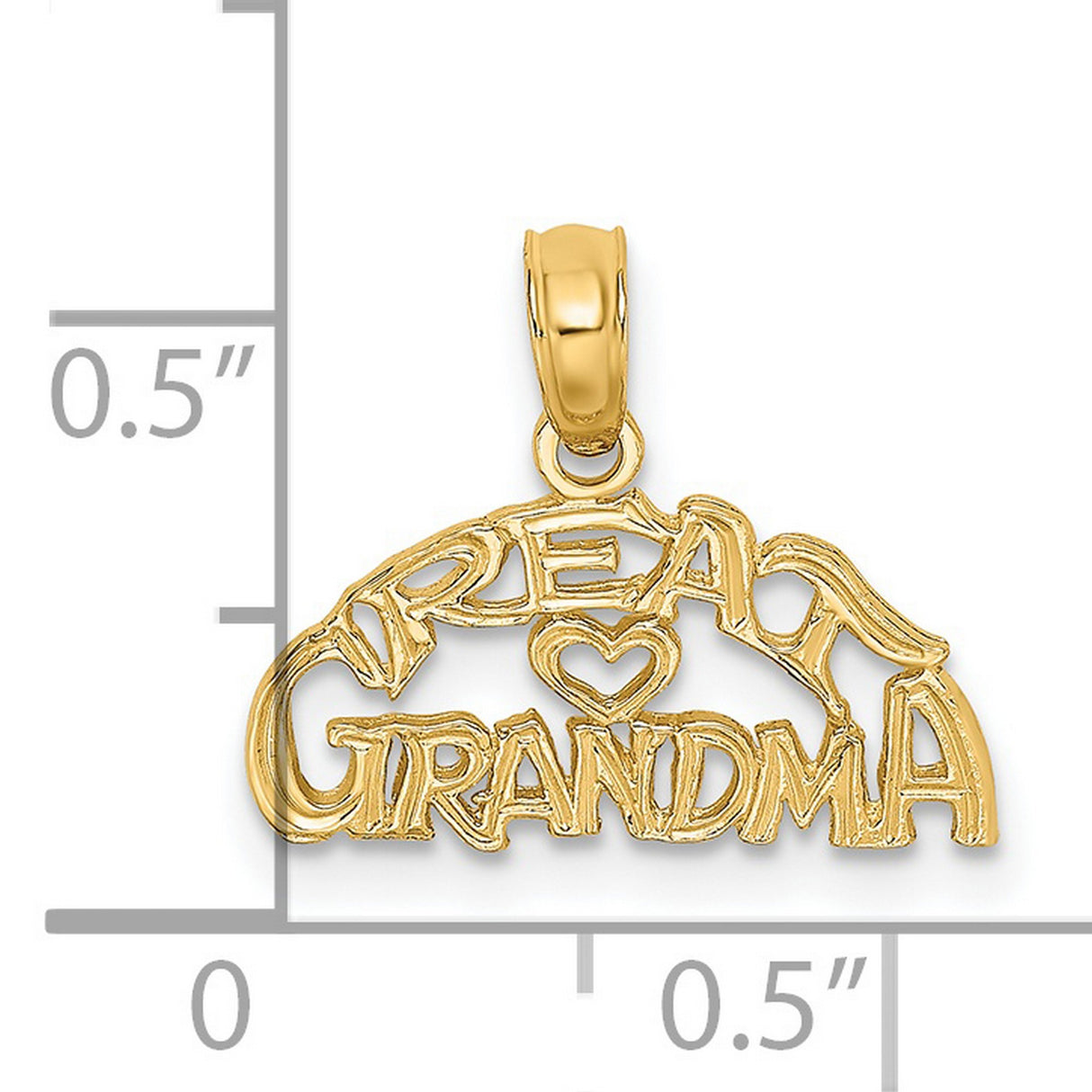 14k Yellow Gold Great Grandma Pendant with Heart Detail, Script Letter Charm