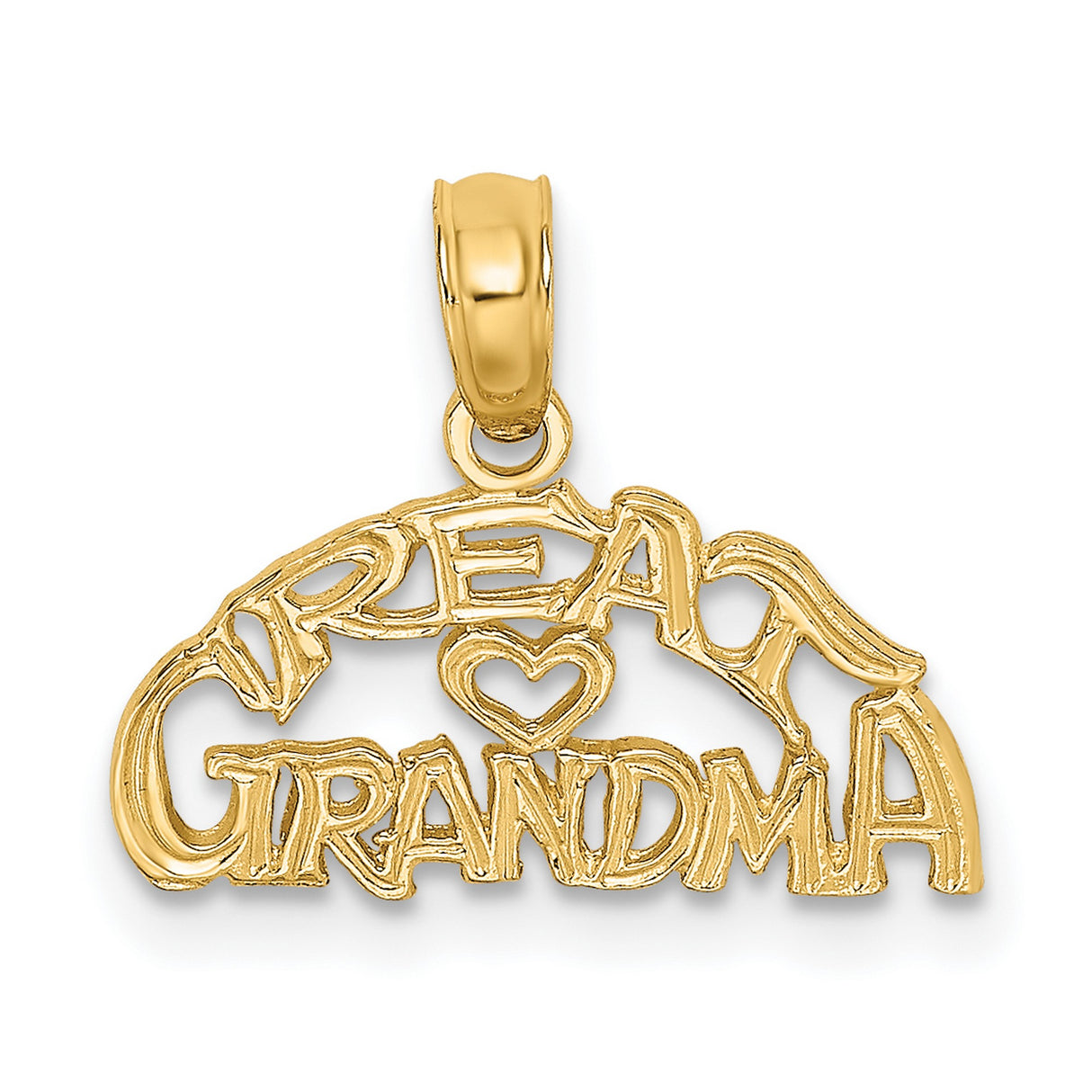 14k Yellow Gold Great Grandma Pendant with Heart Detail, Script Letter Charm