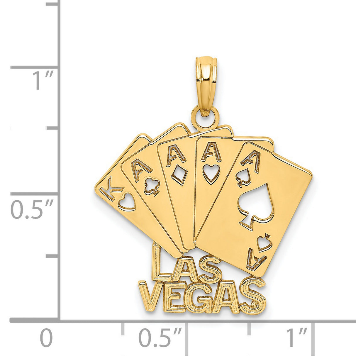 14k Yellow Gold Poker Card Pendant, Royal Flush Las Vegas Gambling Charm