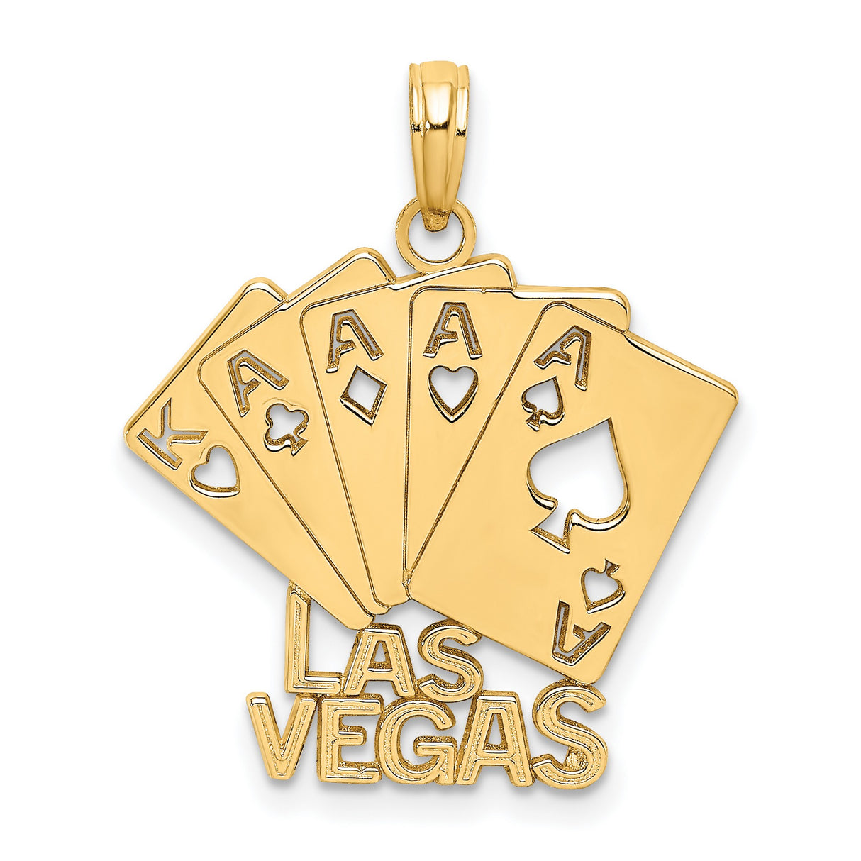 14k Yellow Gold Poker Card Pendant, Royal Flush Las Vegas Gambling Charm