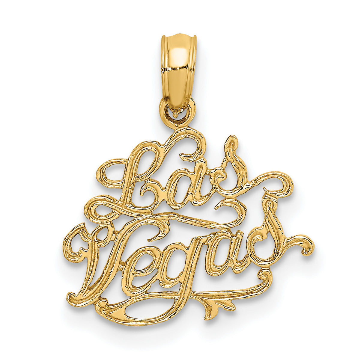 14k Yellow Gold Las Vegas Pendant, Bold Script City Charm, Modern Travel Souvenir Jewelry