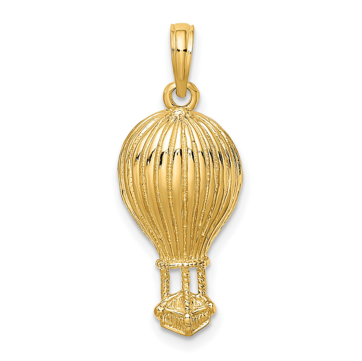 14k Yellow Gold Hot Air Balloon Pendant with Textured Basket Design, Travel Charm Jewelry for Women