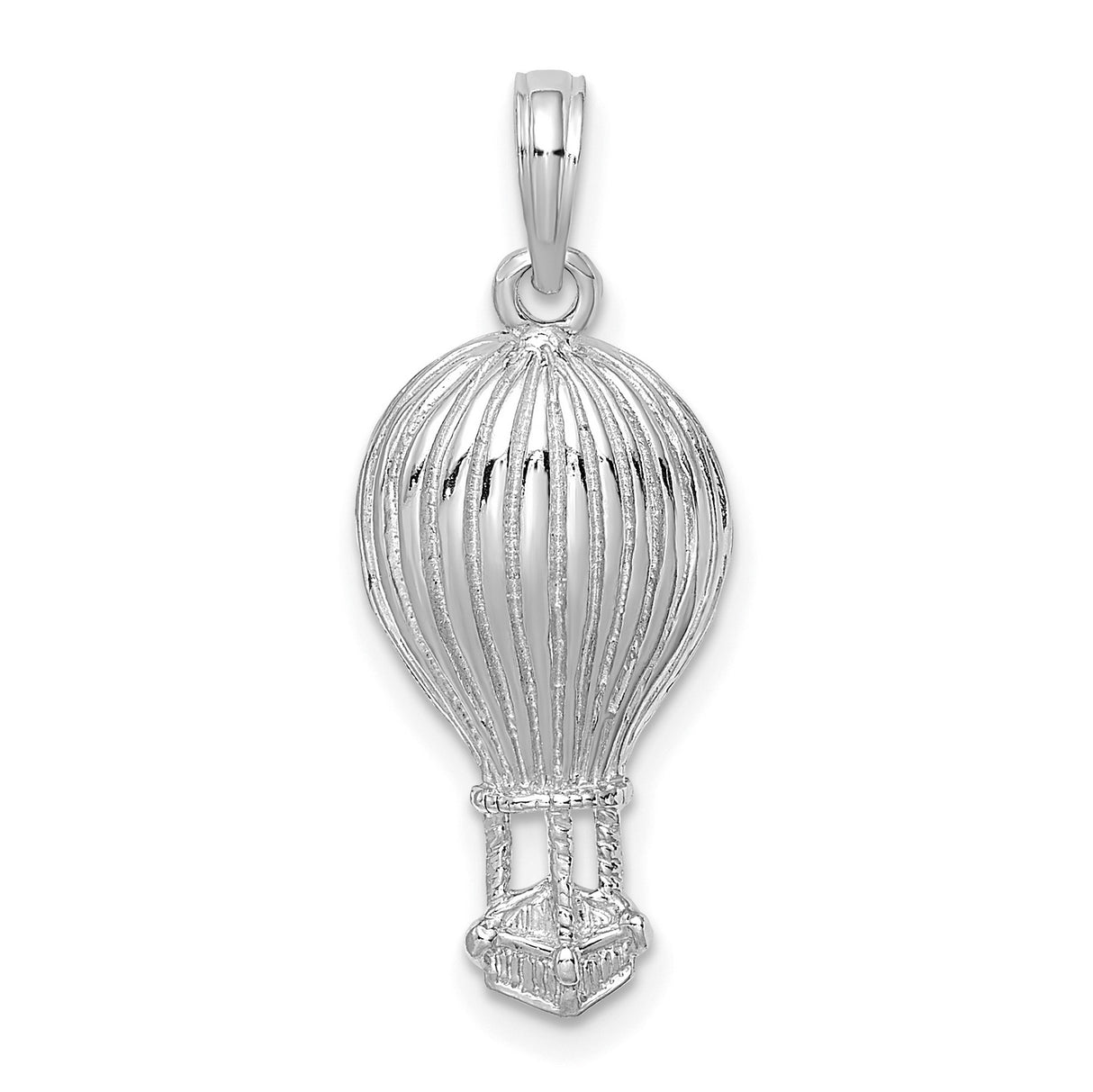 14k White Gold Hot Air Balloon Pendant with Basket Detail, Adventure Travel Theme Charm