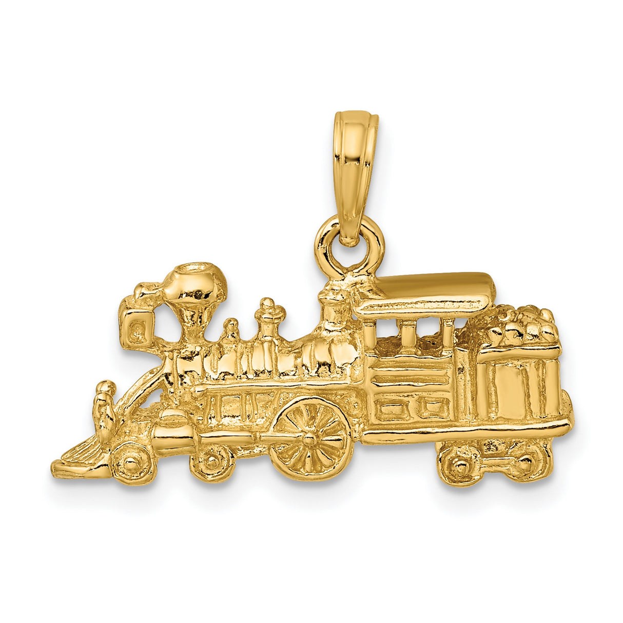 3-D Steam Engine Locomotive Charm Pendant in Real 14k Yellow Gold