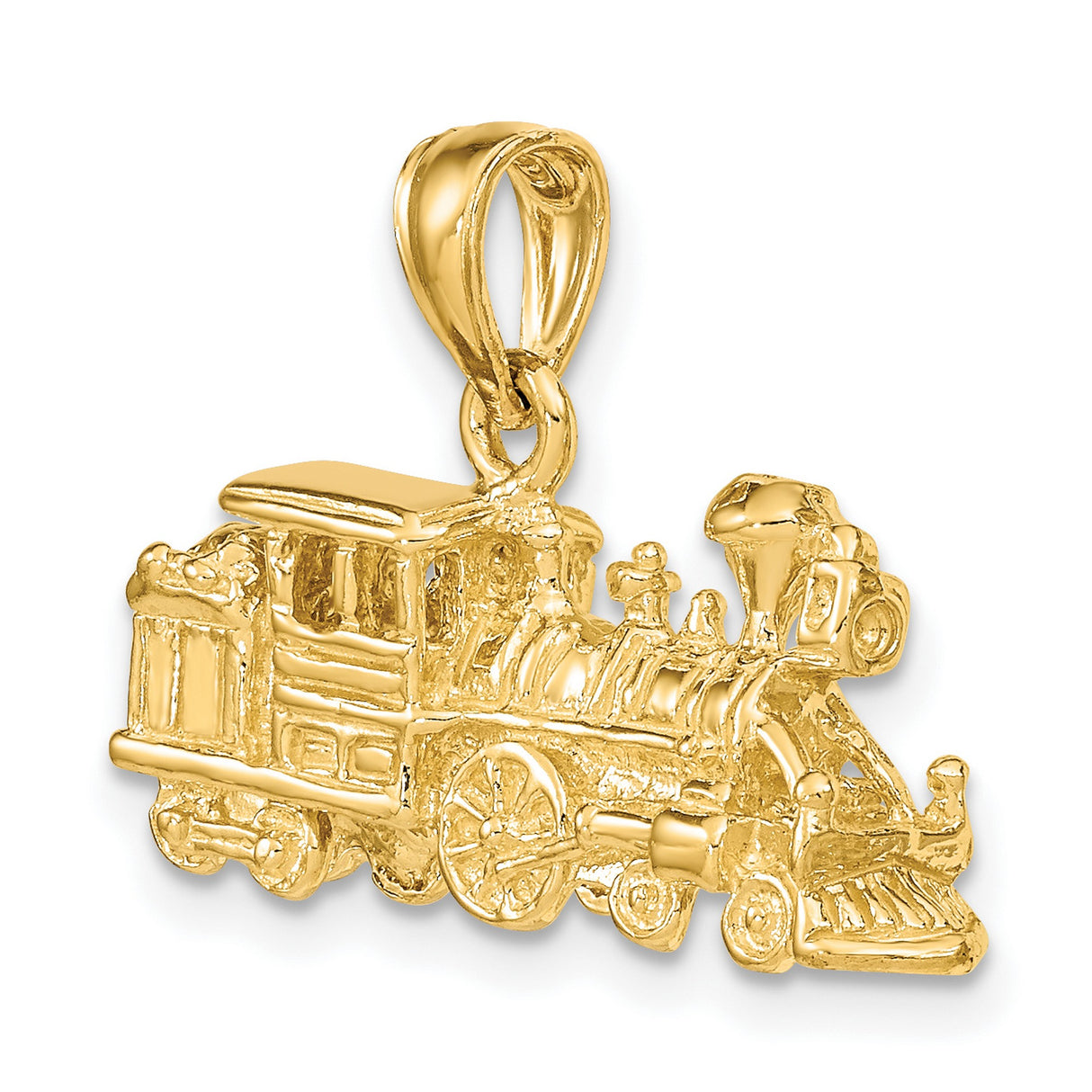3-D Steam Engine Locomotive Charm Pendant in Real 14k Yellow Gold