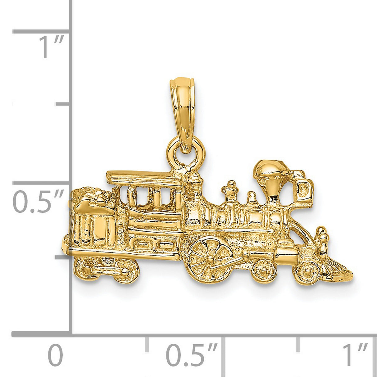 3-D Steam Engine Locomotive Charm Pendant in Real 14k Yellow Gold