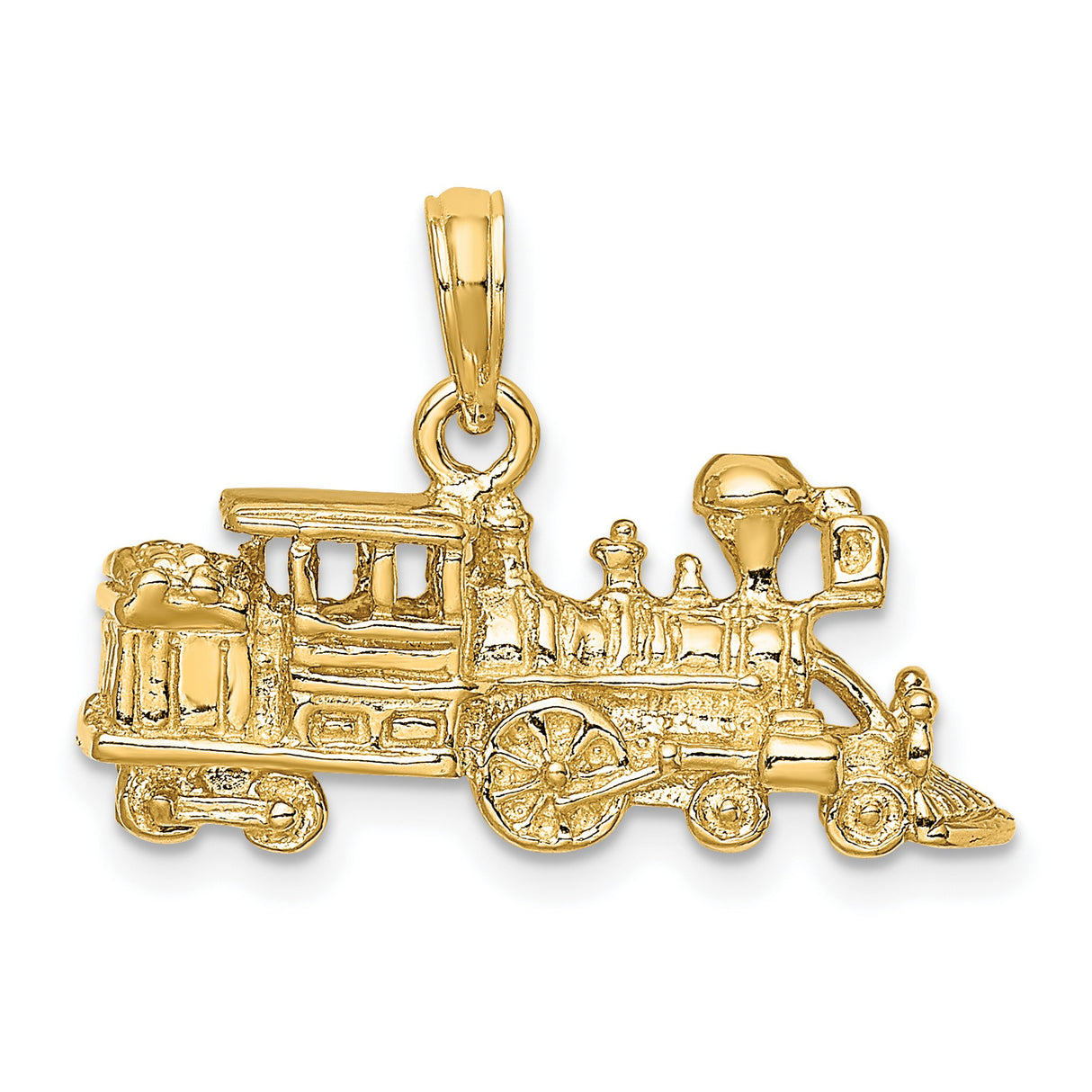 3-D Steam Engine Locomotive Charm Pendant in Real 14k Yellow Gold