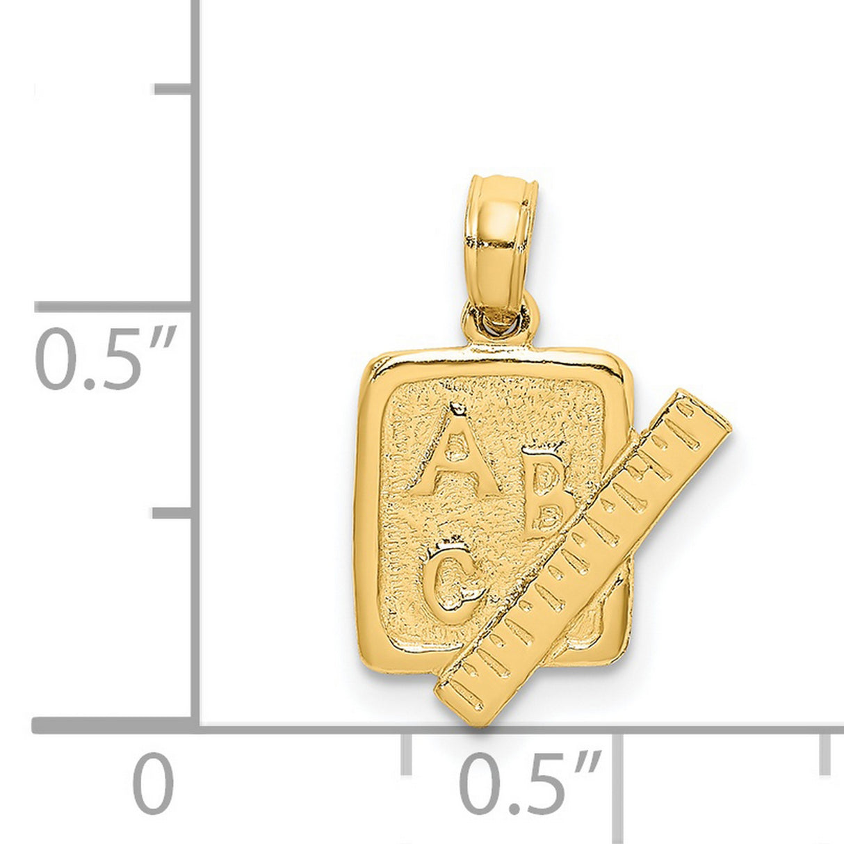 14k Yellow Gold ABC Pendant with Ruler Design, School Theme Charm for Teachers or Students