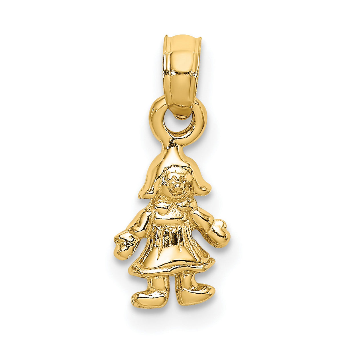 14k Yellow Gold Girl Charm Pendant with Pigtails, Symbol of Family Love and Motherhood
