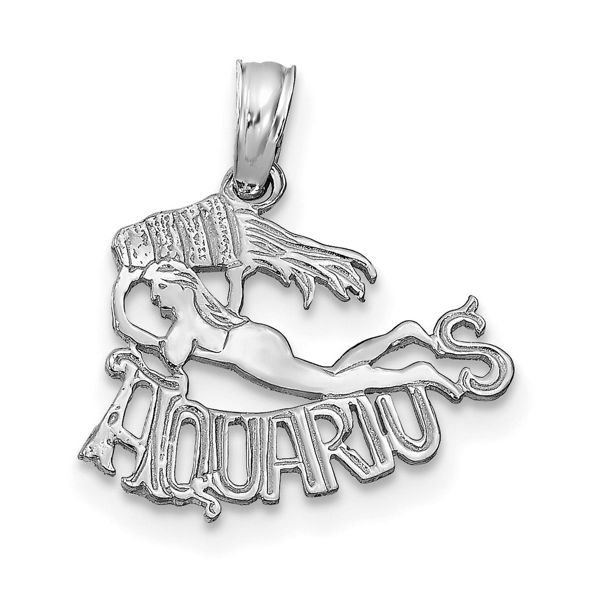14k White Gold Aquarius Pendant, Water Bearer Zodiac Charm for Women