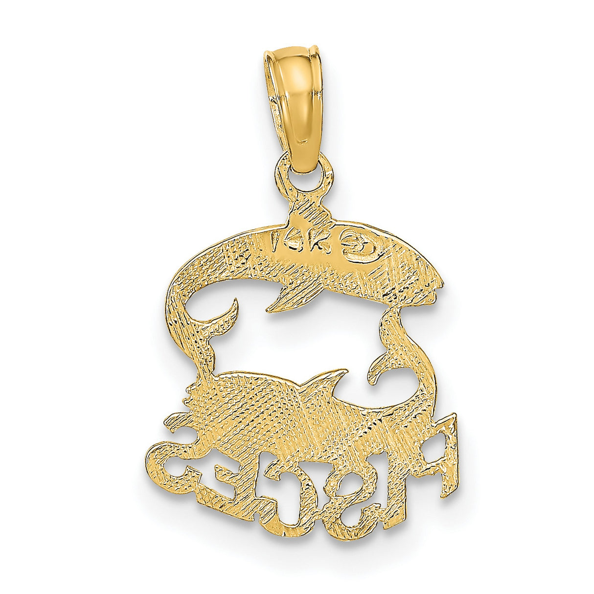 14k Yellow Gold Pisces Pendant with Two Stylized Fish and Zodiac Symbol