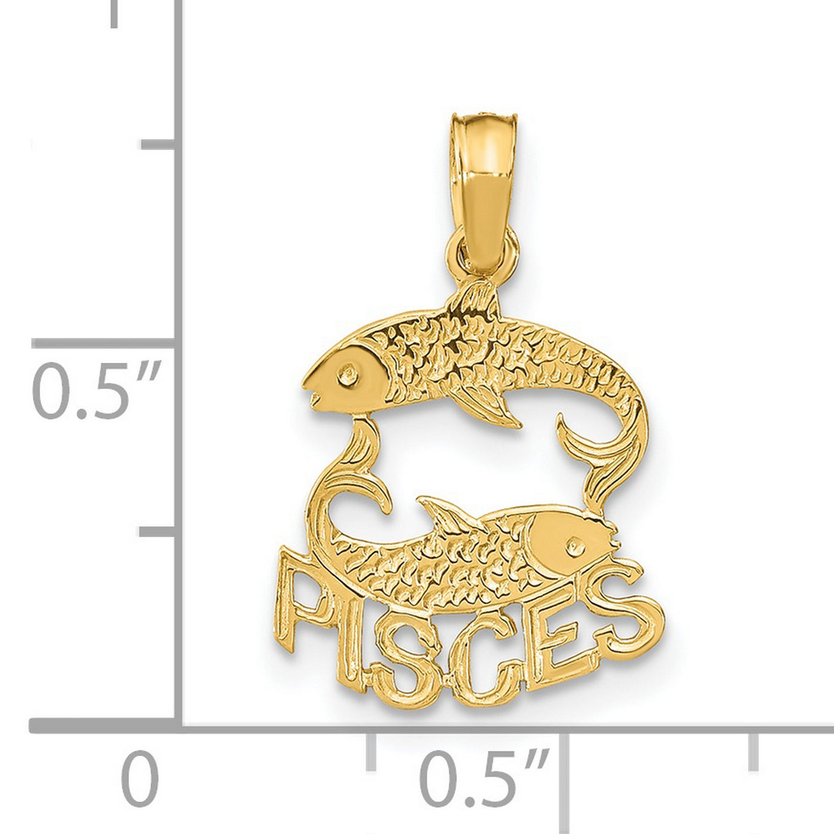 14k Yellow Gold Pisces Pendant with Two Stylized Fish and Zodiac Symbol