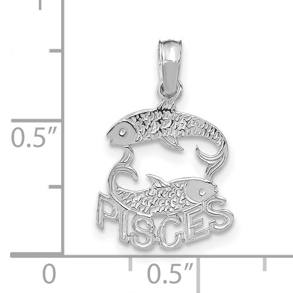 14k White Gold Pisces Pendant with Two Fish Design and Bold PISCES Letters