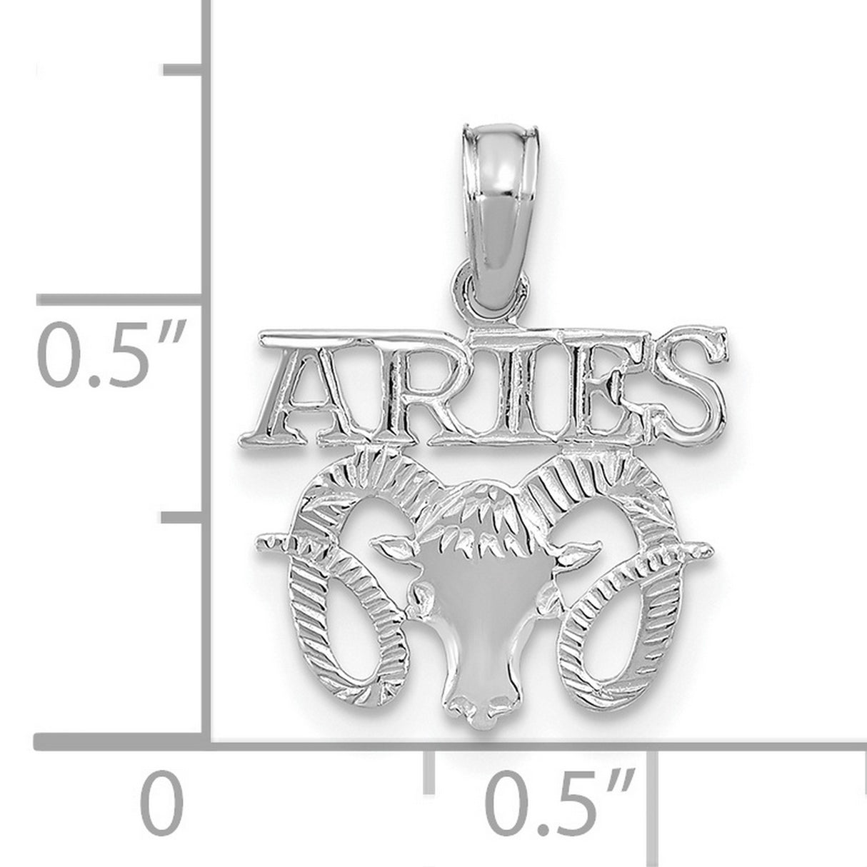 14k White Gold Aries Pendant with Ram Head Design, Zodiac Symbol and Horoscope Charm