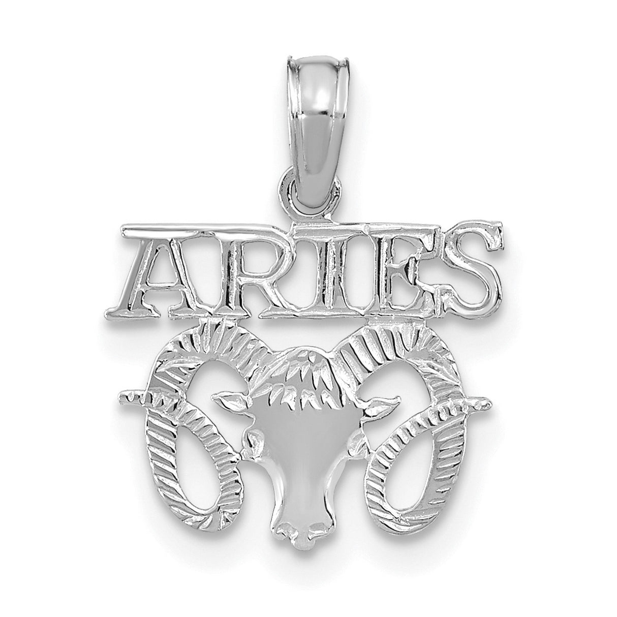 14k White Gold Aries Pendant with Ram Head Design, Zodiac Symbol and Horoscope Charm