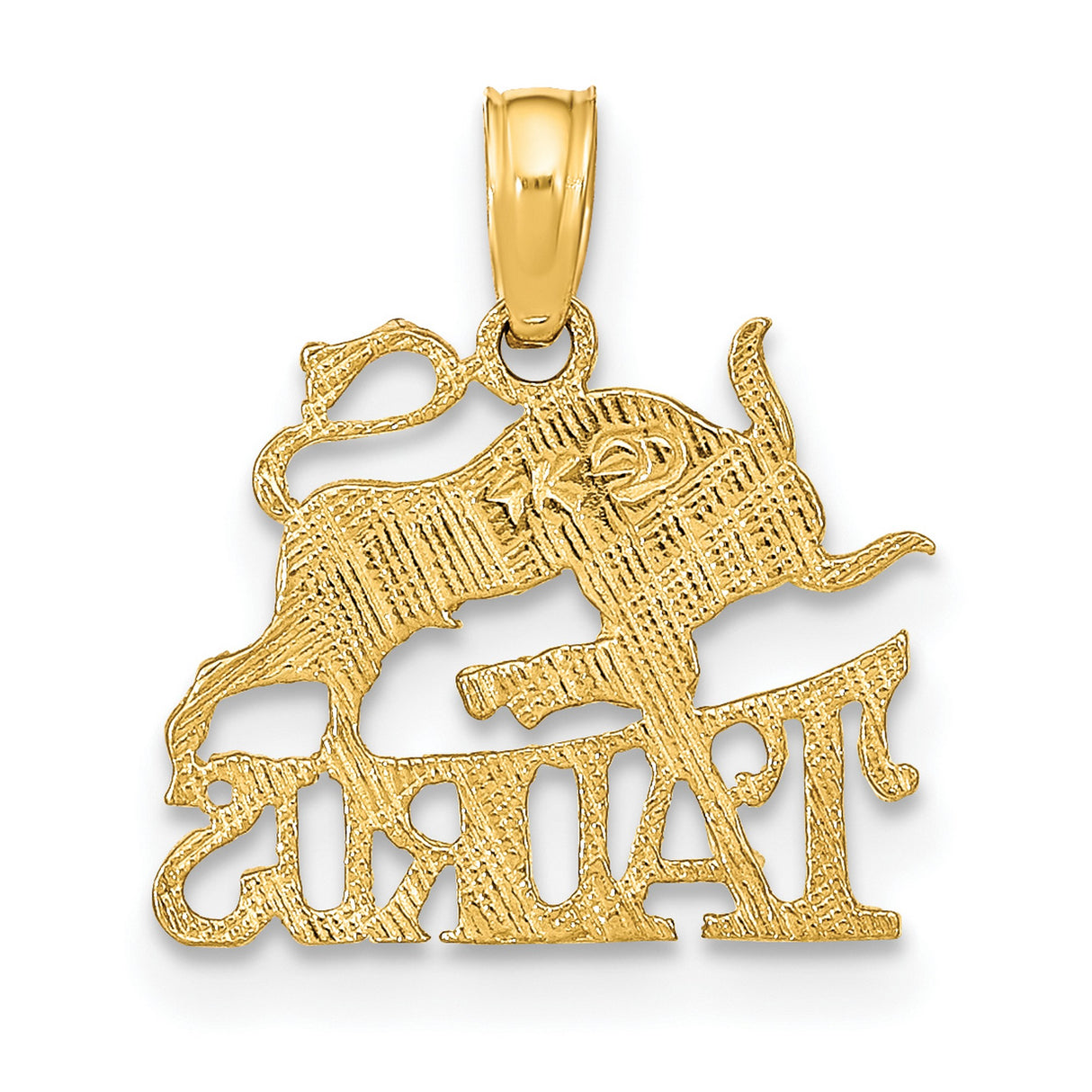 14k Yellow Gold Taurus Pendant with Bull Symbol and Zodiac Text Charm