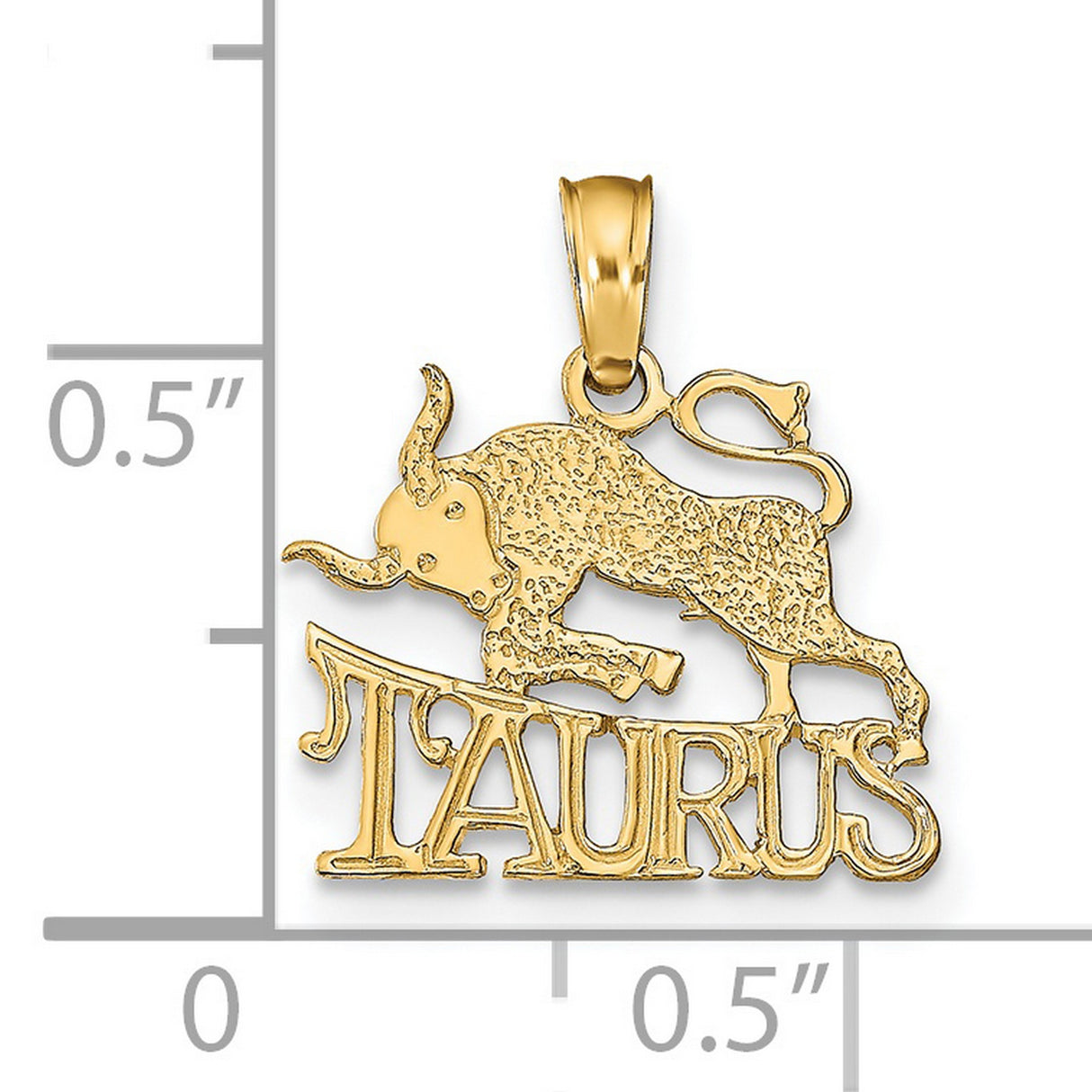 14k Yellow Gold Taurus Pendant with Bull Symbol and Zodiac Text Charm